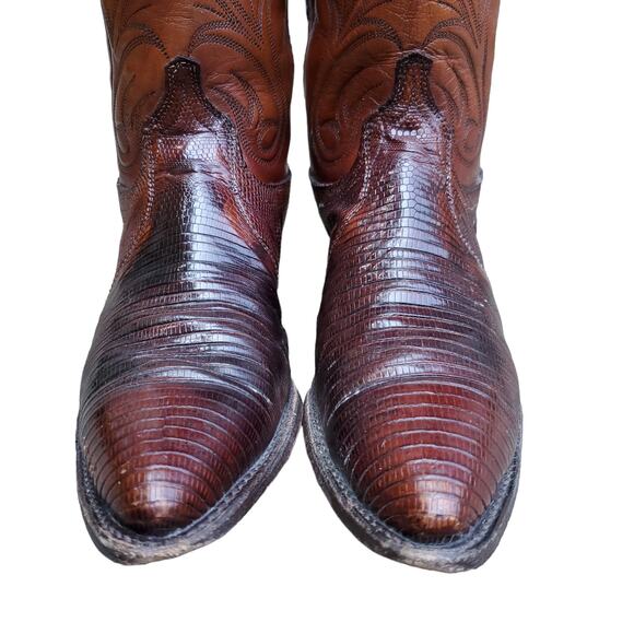 Dan Post Brown Leather Cowboy Boots Lizard Exotic 451 J 8.5M 051016 Size 8.5 M - Picture 8 of 16